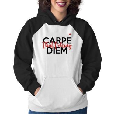 Imagem de Moletom Feminino Carpe that fucking Diem - Foca na Moda, Branco, Preto