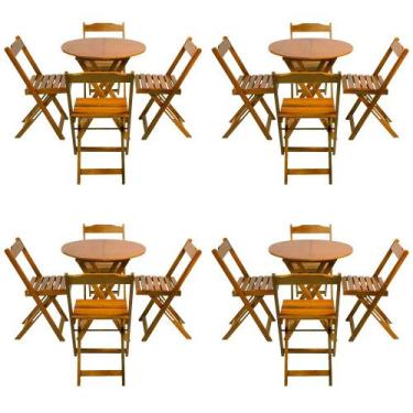 Imagem de Kit 4 Jogos de Mesa Dobravel com 4 Cadeiras Tampo Redondo 70x70 Mel - 