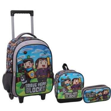 Imagem de Kit Mochila Infantil Estojo e Lancheira Blocks Menino Yepp - 6322, Cin