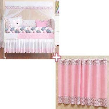 Imagem de Kit enxoval de berço ursinho bebê urso com cortina 2,00m x 1,70m 12 pe