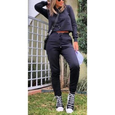 Imagem de Conjunto Feminino Cropped e Calça Joguer, em Moletom Outono Inverno - 
