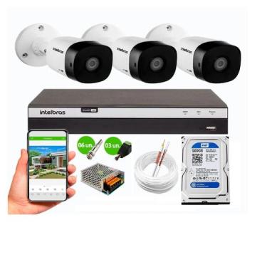 Imagem de Kit CFTV Intelbras HD 3 Câmeras 1120B DVR MHDX 3104 C/HD 500gb