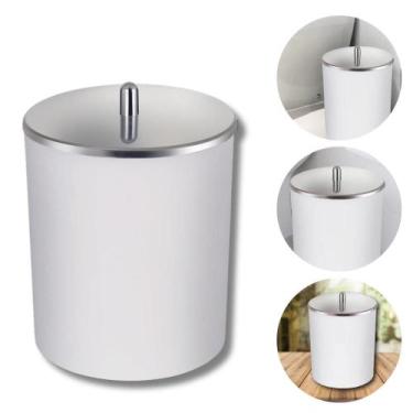 Imagem de  Lixeira Lixinho Branco Tampa Aço Inox Redondo 5 Litros Banheiro Lavab
