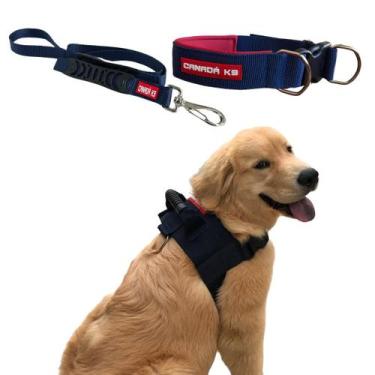 Imagem de Combo Coleira Peitoral  Guia  Coleira para Cachorro  Cores Variadas - 