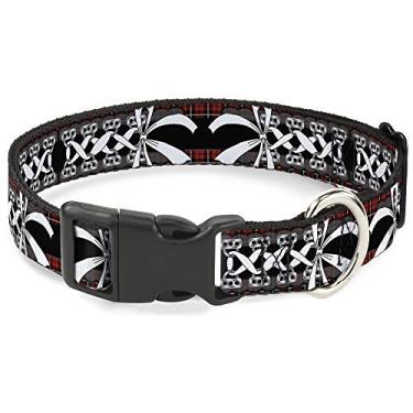 Imagem de Buckle-Down Coleira com clipe de plástico - espartilho com laço vermelho xadrez/preto - 3,8 cm de largura - serve para pescoço de 40,6 a 58,4 cm - Médio