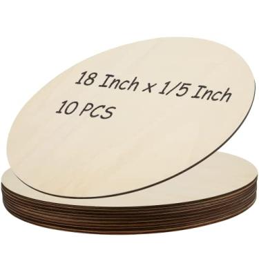 Imagem de MOUYAT Pacote Com 10 Círculos Redondos De Madeira De 18 Polegadas, Discos De Madeira Compensada De Madeira Inacabada De 1/5 Polegadas E 5 Mm De Espessura Para Artesanato Faça Você Mesmo, Cabide De Por