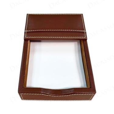 Imagem de Dacasso Suporte de notas de couro marrom rústico de luxo 10 x 15 cm para mesa - Decoração executiva e organização de mesa de escritório essencial