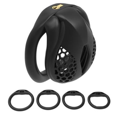 Imagem de HELICORN Gaiola de Segurança Masculina Embutida em Favo de Mel Pequena, Ventilada e Respirável, com Quatro Anéis Planos Fixos (Preto, Nylon)