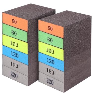 Imagem de Romeda Pacote com 12 blocos de lixa, quatro grãos por pacote 220/180/120/100/80/60, esponja de lixa artesanal lavável e reutilizável, blocos de lixa de drywall para drywall de madeira e vidros de