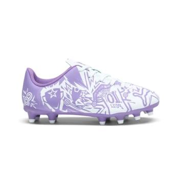 Imagem de PUMA Chuteiras de futebol Christian Pulisic Youth Firm Ground (Bebê/Criança pequena/criança grande), aperfeiçoadas para superfícies de jogo naturais e artificiais, Gota de orvalho/ultravioleta, 17