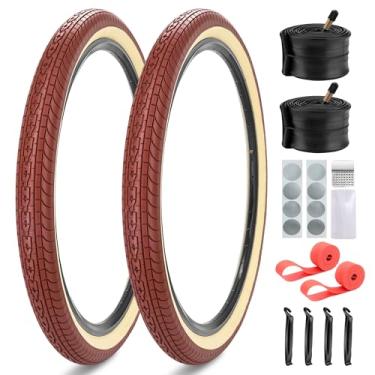 Imagem de SIMEIQI Pacote com 2 pneus Beach Cruiser 66.0 cm x 6.0 cm marrom creme parede com tubos tiras de aro compatíveis com bicicletas de estrada híbridas retrô Beach Commuter (26x2,35)
