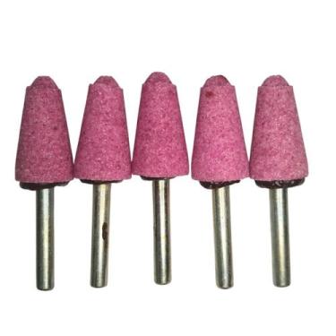 Imagem de Kit 5 Ponta Montada Pedra Rosa Para Retífica A5 19x28,6mm Haste 1/4 Al