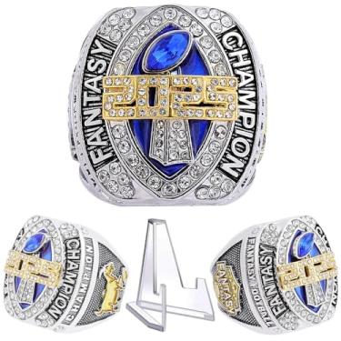 Imagem de noblehead Anel Campeonato de Futebol de Fantasia 2025 Heavy FFL Champion Anel Troféu Banhado a Ouro Prateado Troféu para Vencedor da Liga de Futebol de Fantasia, size 14, Metal, pedras