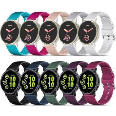Imagem de Pulseira de silicone esportiva de 20 mm compatível com Garmin Vivoactive 6/Vivoactive 5/3/3 Music/Forerunner 570 42 mm/165/55/645/245, pacote com 10 pulseiras macias para Garmin Venu/Venu Sq/Venu Sq 2