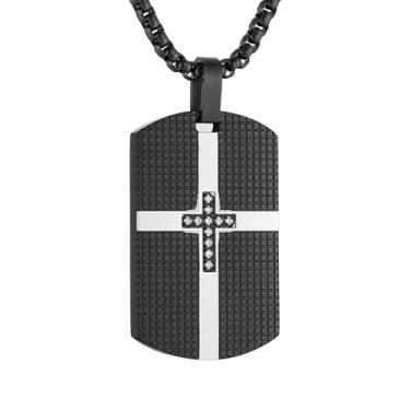 Imagem de HZMAN Colar com etiqueta de cachorro para homens, soldado, aço inoxidável altamente polido, cruz, exército, militar, colar com pingente, joia para presente, Aço inoxidável, Zircônia cúbica