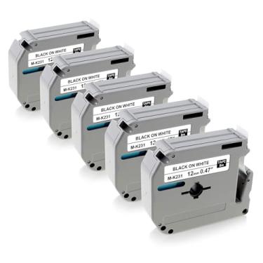 Imagem de M-K231 M Tape 12 mm 0,47 fita de etiqueta branca compatível com Brother M Tape M231 MK231 M-K231S para Brother PT-100 PT-95 PT-90 PT-85 PT-80 PT-70 PT-65 PT-45 refil de fita para etiqueta, preto sobre