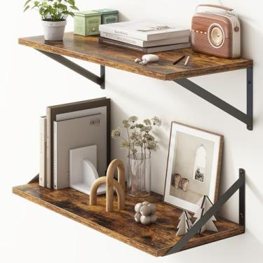 Imagem de Prateleiras flutuantes profundas para parede, 60 cm L x 25 cm P, conjunto de 2 prateleiras flutuantes de 25 cm de profundidade com suportes, ampla exibição e prateleiras de armazenamento para livros