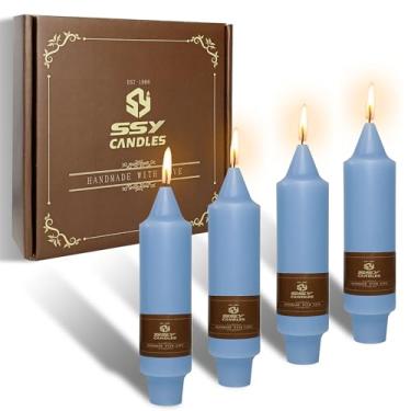 Imagem de Gedengni Castiçais pequenos, velas cônicas curtas, 12,7 cm, cinza e azul, velas afuniladas sem gotejamento para decoração de casa, casamentos, festas festivas, feriados, 7D-GB