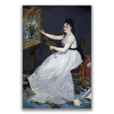 Imagem de Yomcut Edouard Manet Canvas Wall Art Eva Gonzalez Poster Vintage Woman Retrato Pintura realista Fine Art Reprodução de pintura a óleo Moderna Decoração de parede sem moldura (12 x 18 pol. 30 x 45 cm)