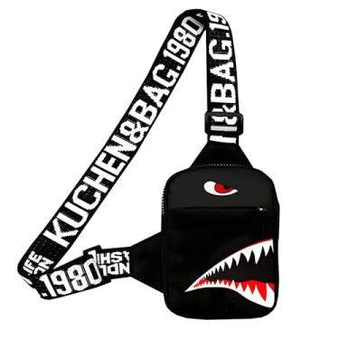 Imagem de WRLDMCWLQ Bolsa de ombro tiracolo masculina feminina pequena bolsa transversal casual para telefone bolsa de peito para viajar caminhadas, Preto