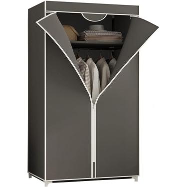 Imagem de HLMSRXJ Guarda-roupa de lona, ​​prateleiras de guarda-roupa portáteis com trilho suspenso, prateleiras, capa de tecido, organizador de armazenamento de armário de roupas, azul, 155x70x45