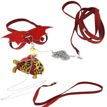 Imagem de Arnês de tartaruga ajustável com conjunto de asa e guia de couro macio para tartaruga, animal de estimação, caminhada ao ar livre, corda de controle de chumbo, coleira peitoral para suprimentos de