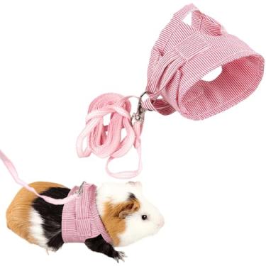 Imagem de Arreio de colete de porquinho da índia, conjunto de arnês para animais de estimação pequenos, macio e ajustável, roupas ao ar livre para chinchila, esquilo, coelho anão (rosa, G)