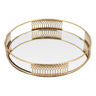 Imagem de BANDEJA DECORATIVA PARA SERVIR ESPELHADO METAL 3x20x20cm DOURADO