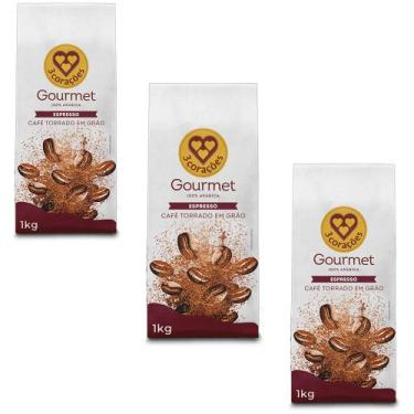 Imagem de Café em Grãos 3 Corações Espresso Gourmet Kit 3 unid de 1kg - Três Cor
