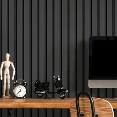 Imagem de Papel De Parede Efeito 3D Painel  Madeira Ripada Black 2,50m Sala Quar