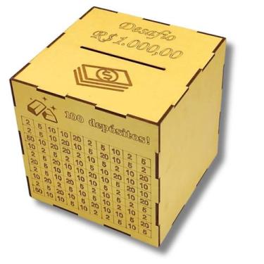 Imagem de Caixa Cofrinho De Madeira Cofre Guarda Dinheiro Desafio - Mdf Store