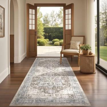 Imagem de Tortania Tapete de área 3x8 tapetes de corredor - lavável vintage oriental fazenda tapete interno fino para sala de estar, quarto, corredor, entrada, cozinha, embaixo da mesa de jantar, escritório em