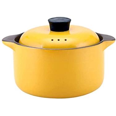 Imagem de Caçarola com tampas, panela de barro para uso doméstico, sopa, guisado, panela para refogar, caçarola com tampas, caçarola de sopa, panelas de cerâmica resistentes ao calor para cozinhar (amarelo 2,5
