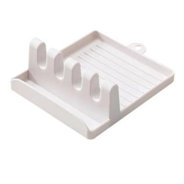 Imagem de Descanso de Talheres e Tampa de Panela em Plástico - Ideal para Organização na Cozinha com Bandeja Coletora (Branco)