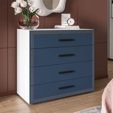 Imagem de Cômoda Valência 4 Gavetas Branco/Azul - Politorno