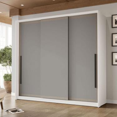 Imagem de Guarda-Roupa Casal Valência 3 Portas 4 Gavetas Branco/Cinza - Politorno