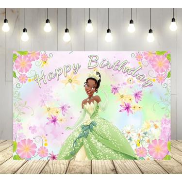 Imagem de Pano de fundo de princesa Tiana para artigos de festa de aniversário roxo com tema de aniversário de princesa e sapo, faixa de chá de bebê 150 x 96 cm