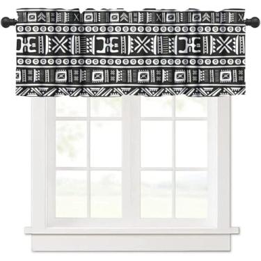 Imagem de Cortina tribal africana para janela, padrão de pano de lama africana, abstrato, geométrico, étnico, tradicional, curto, cozinha, tratamento de janela, sanefas para cozinha, jantar, sala de estar