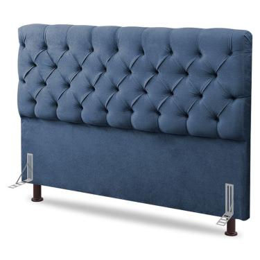 Imagem de Cabeceira Cama Box Casal Queen Size Lylla 160cm Capitonê com Frame Linho Azul - Abmaza
