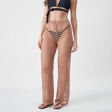 Imagem de Calça Feminina Tricot Croche Saida De Praia Pantalona Verão - Swiss Bo