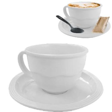 Imagem de Conjunto 6 Xícaras Caneca 200ml com Pires Branco em Melamina