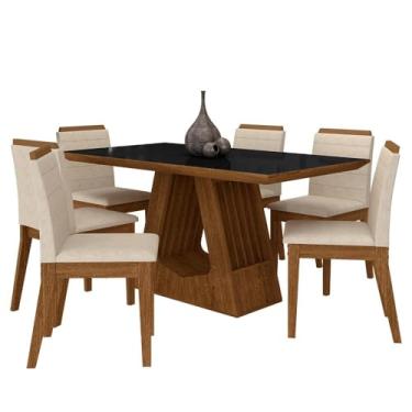 Imagem de Mesa Málaga 1,6 Com 6 Cadeiras Estofadas Freijó/preto/suede Bege - M.a Freijó/preto/bege