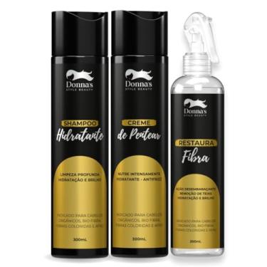 Imagem de Kit Tratamento e Manutenção de Cabelos Orgânicos, Cabelo Bio Fibra, Cachos e Apliques Mega Hair - Shampoo Hidratante, Creme de Pentear e Desembaraçante Restaura Fibra Donna's