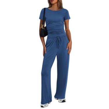 Imagem de Conjunto de roupas Ekouaer, agasalho feminino de manga curta e pernas 