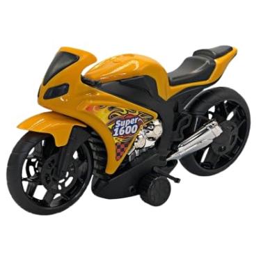 Imagem de Moto de Brinquedo Super 1600, Modelo Esportivo, Amarela e Preta, com Rodinhas de Apoio