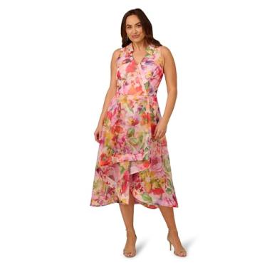 Imagem de Adrianna Papell Vestido feminino estampado alto baixo, Rosa Multi, 25 Plus Size
