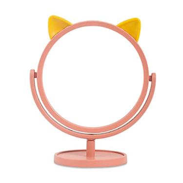 Imagem de Espelho de mesa, decoração de espelho de maquiagem portátil mesa giratória 360 graus penteados espelhos cosméticos casa de banho quarto (vermelho)