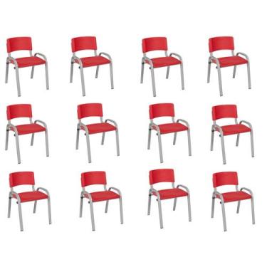 Imagem de Kit 12 Cadeira Iso Infantil Creche, Escola Base Cinza Vermelho - LAURA