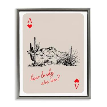 Imagem de Stupell Industries Carta de baralho com frase da sorte cinza moldura flutuante, arte de parede design por Lettered and Fored, 43 x 53 cm