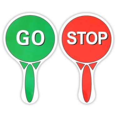 Imagem de Mabor Sinalização Stop and Go com alça, placas de parada dupla face para crianças para segurança no trânsito e na rua